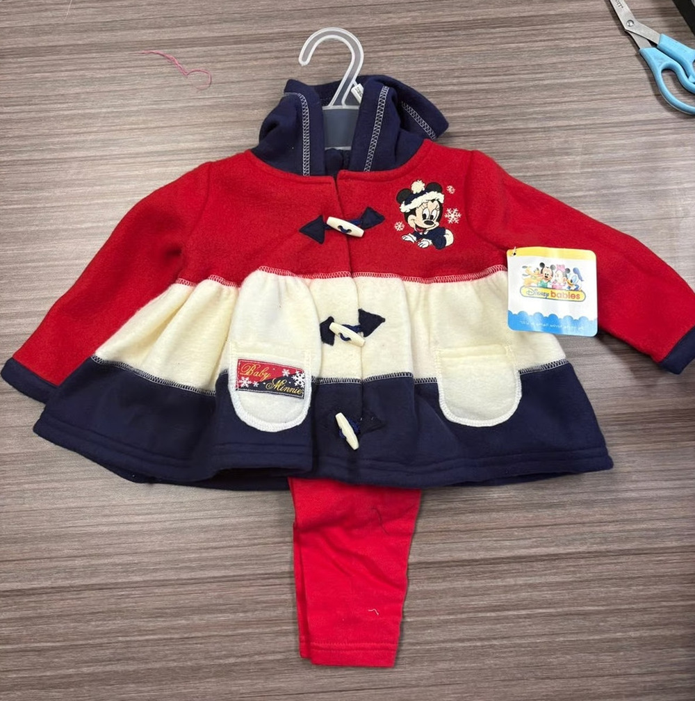 Vintage Disney Baby Minnie Winter Coat Set Red White Blue 12M Fleece Hooded